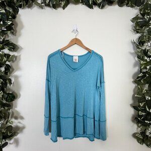 Freeloader Long Sleeve V-Neck Knit Tunic Blouse Blue Women’s Size M